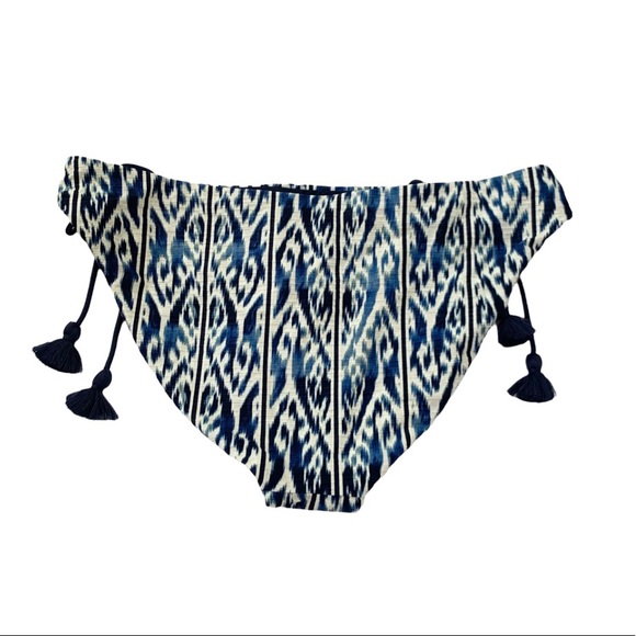 Robin Piccone Bikini Abba Key Hole Tassel Tie Botton Navy Print L NWT - Picture 3 of 10